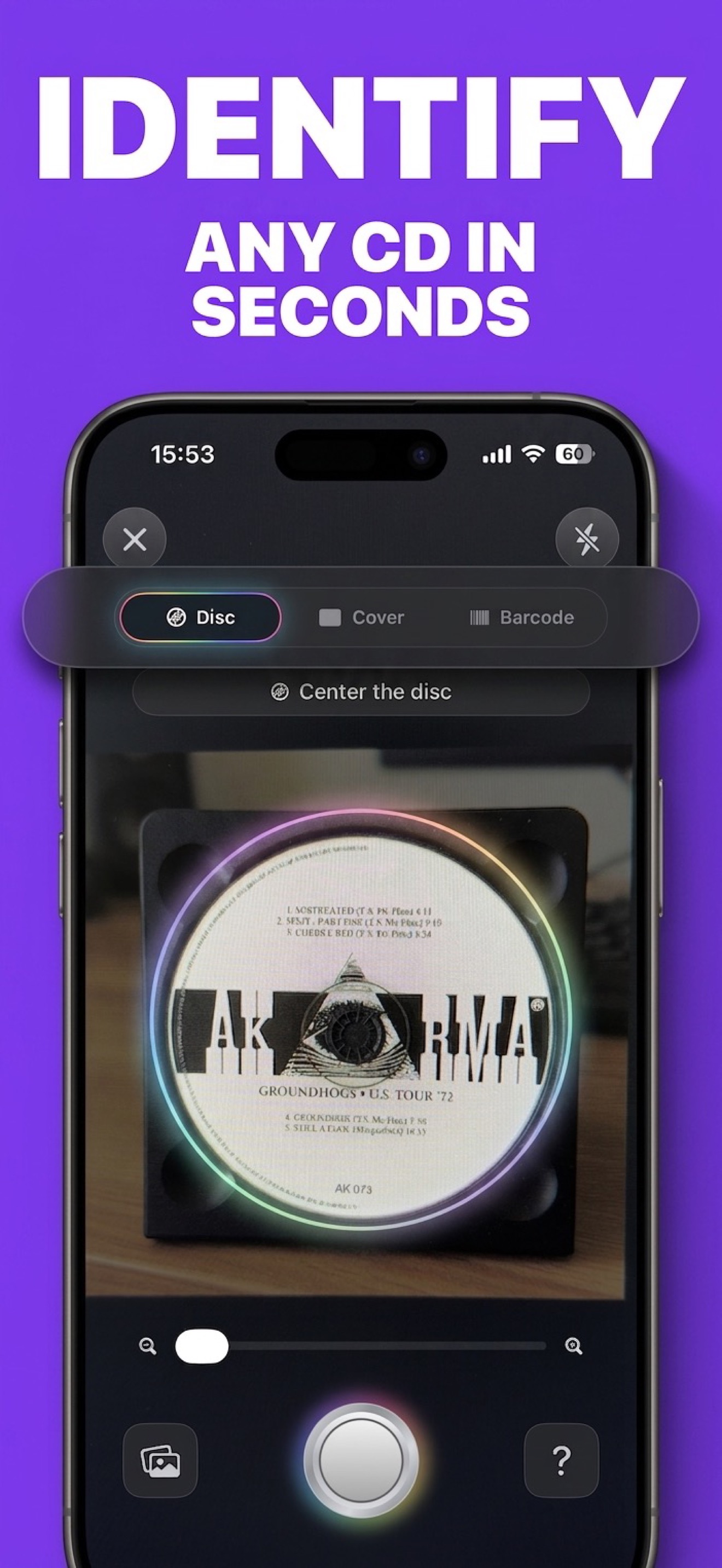 CDLens scanning a CD with disc recognition